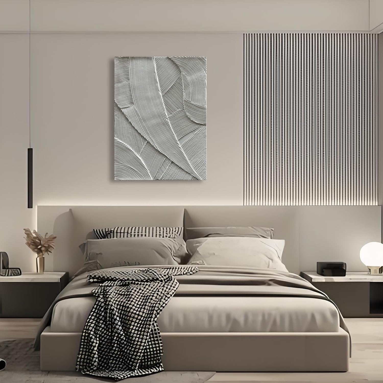 Art Hand Painted White Thick Texture Abstract Art Oil Painting Modern Canvas Wall Decoration 40x28 inches