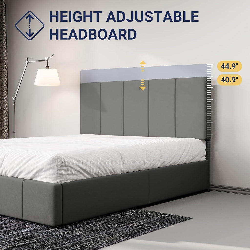 Allewie Full Size Dutch Velvet Upholstered Platform Bed Frame/Vertical Channel Tufted Adjustable Headboard/Low Profile Bed Frame/No Box Spring Needed/Easy Assembly/Grey