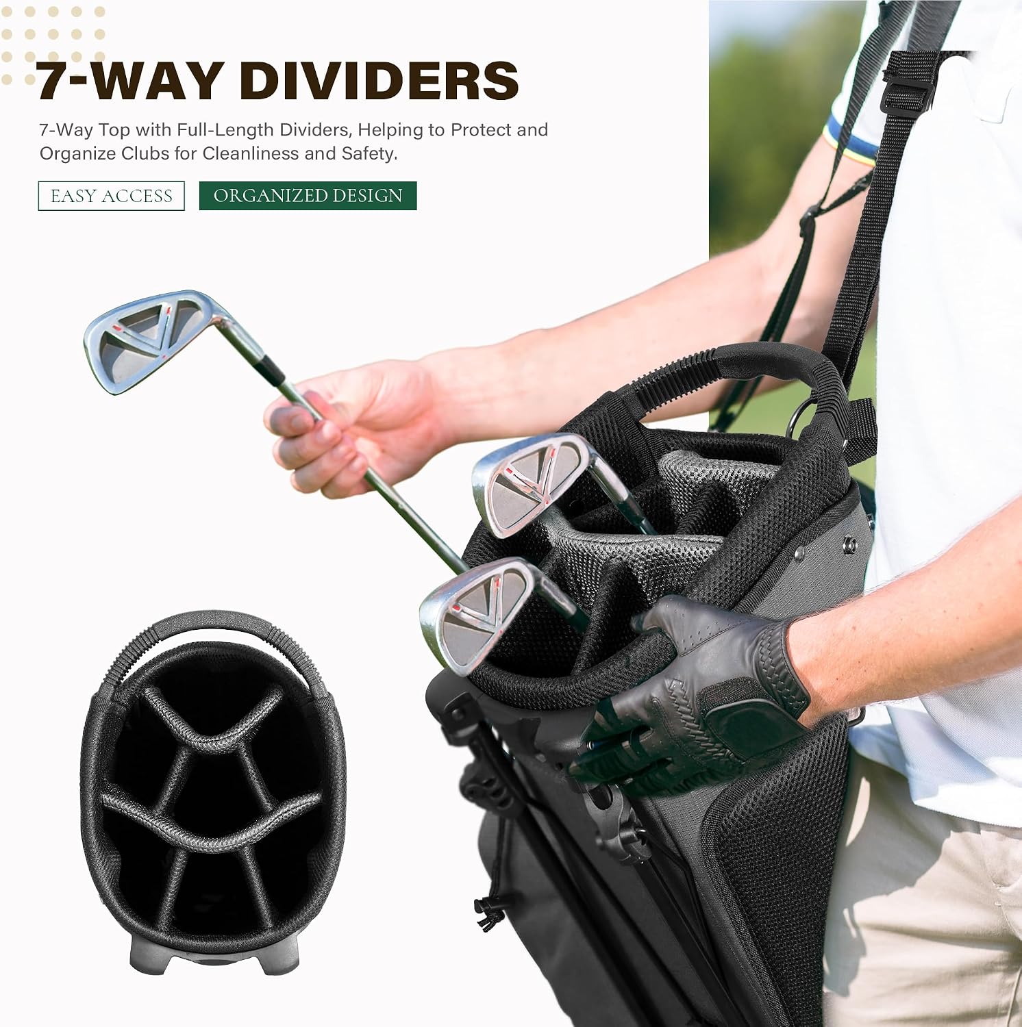 uniHimal Golf Stand Bag with 7 Way Top Dividers, Lightweight Golf Bags for Men Women with Multiple Pockets, Dual Straps