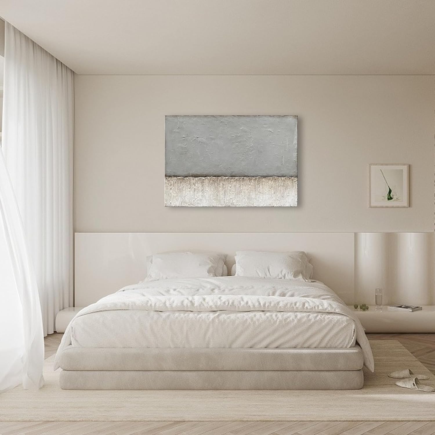NANKAI Art Hand-painted White and Grey Minimalist Oil painting Large Canvas Painting Modern Abstract art home wall Decoration Painting 30x45 inches