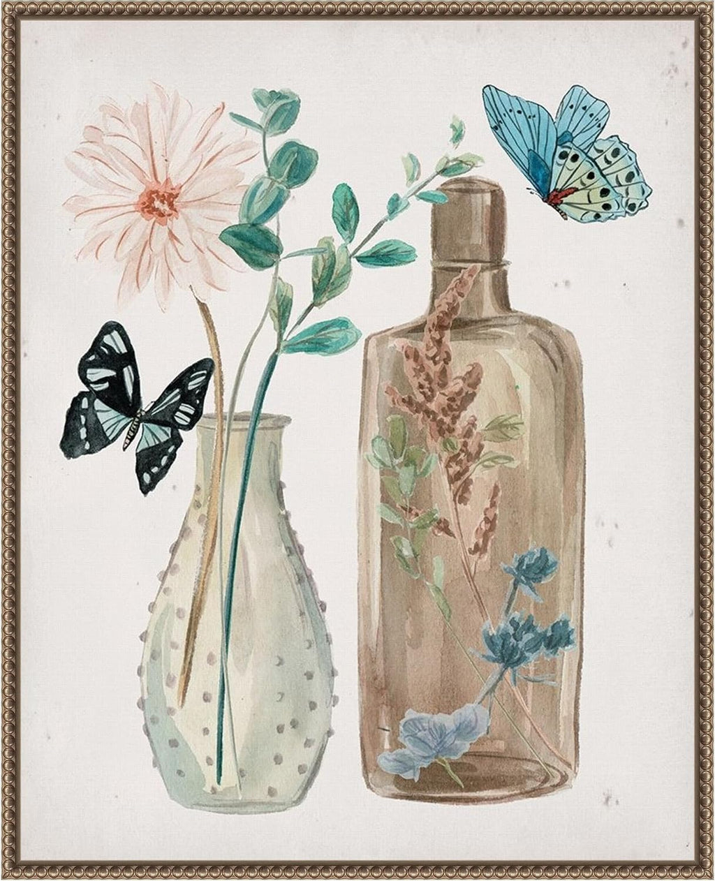 Amanti Art Framed Canvas Wall Art 28x23 Butterflies and Flowers IV by Melissa Wang, Framed Wall Art Canvas, Still Life Artwork, Traditional Decor, Medium Poster Painting for Living Room, Bedroom,