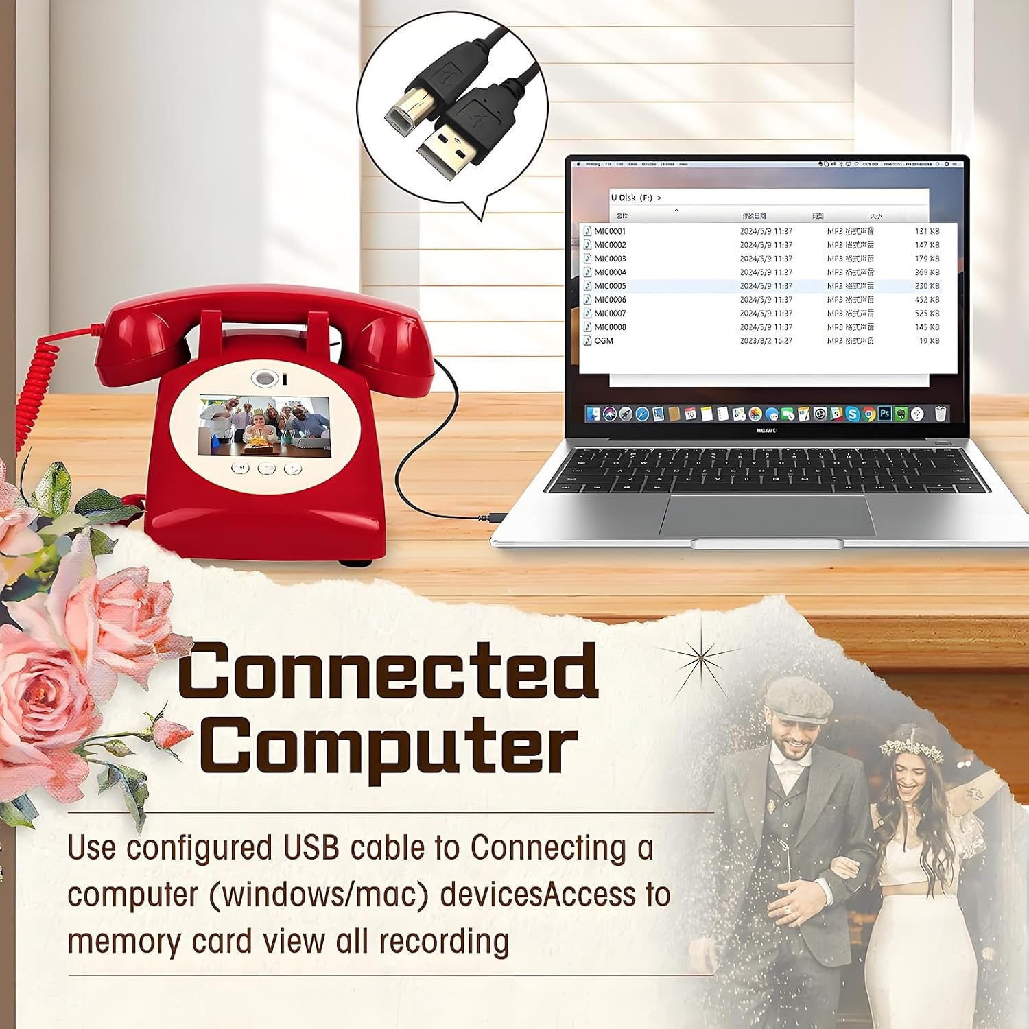 New Video Audio Guest Book Wedding Phone, 32G 1080P HD Video Audio Phone Guestbook, Creative Record Audio GuestBook for Wedding Bridal Shower, Birthday, Graduations, Baby Shower(White)