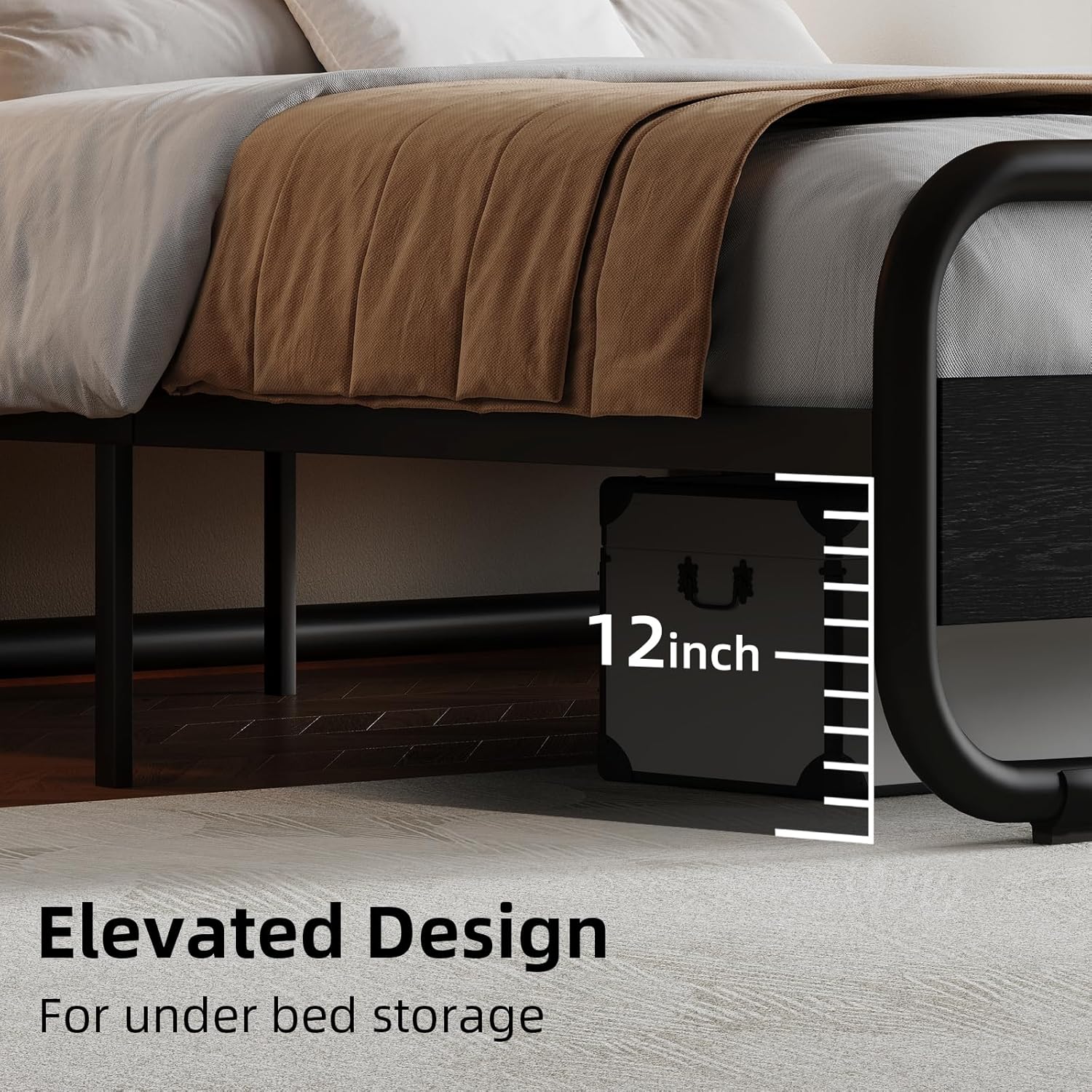 Catrimown King Size Bed Frame, Heavy Duty Metal Rustic King Platform Bed Frame with Wood Headboard, Under Bed Storage, Noise Free, No Box Spring Needed, Black