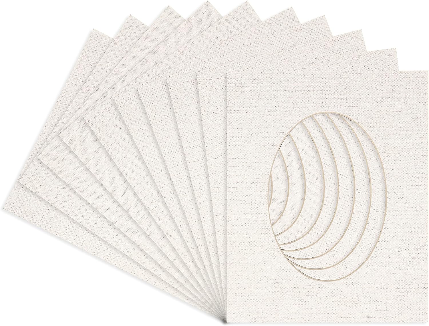 White Linen Canvas Acid Free 11x14 Oval Picture Frame Mat with White Core Bevel Cut for 8x10 Pictures - Fits 11x14 Frame - Pack of 25 Matboard Show Kits with Acid Free Backings & Clear Bags