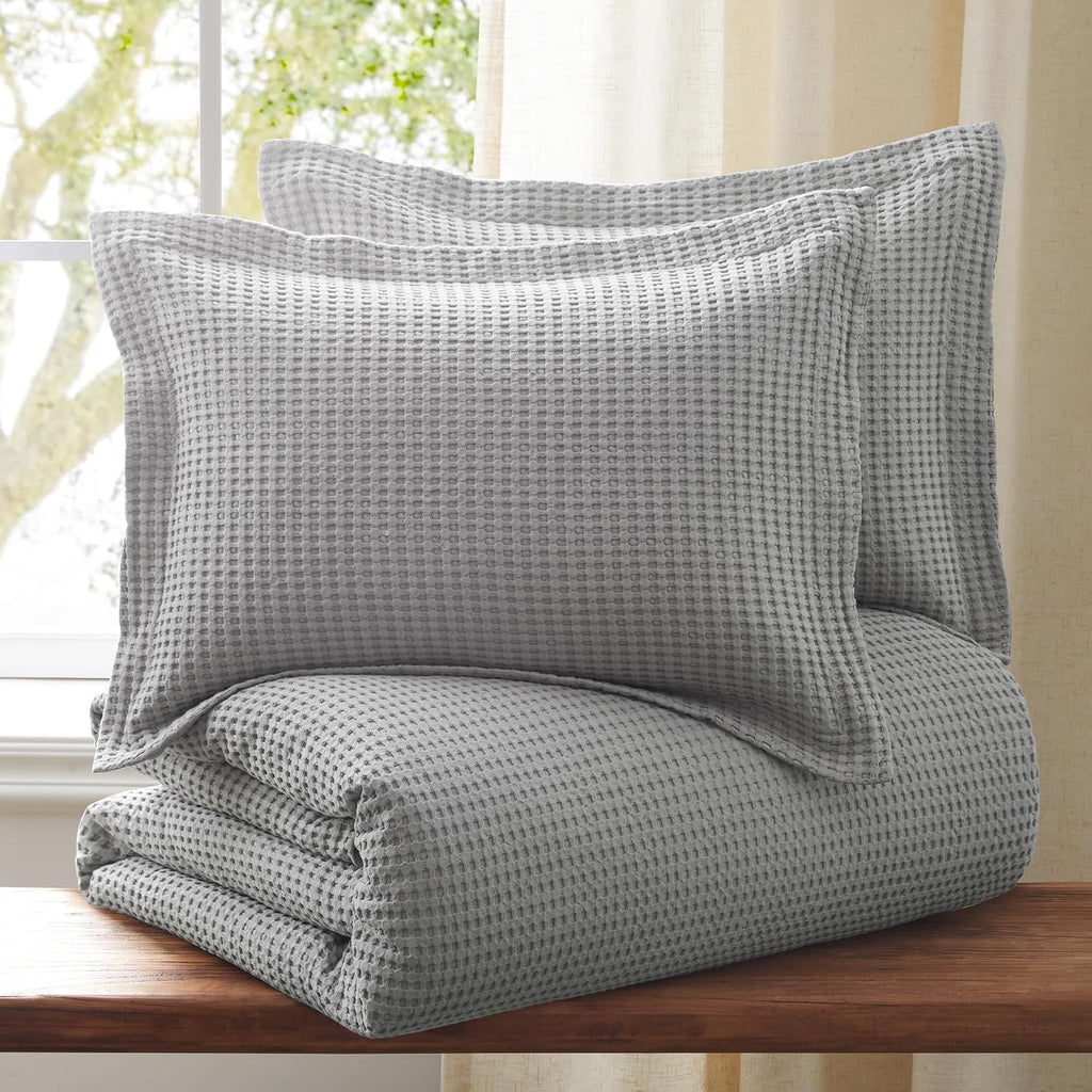 Levtex Home Mills Waffle King Duvet Cover Set (106x94in) with 2 Pillow Shams (36x20in) - Grey Pewter - Cotton King Size Duvet Cover Set - Soft, Pre-Washed
