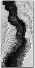 Boiee Art,24x48Inch Hand Painted Modern Black Simply White Framed Artwork Textured Ocean Wave Art on Canvas Minimalist Oil Painting
