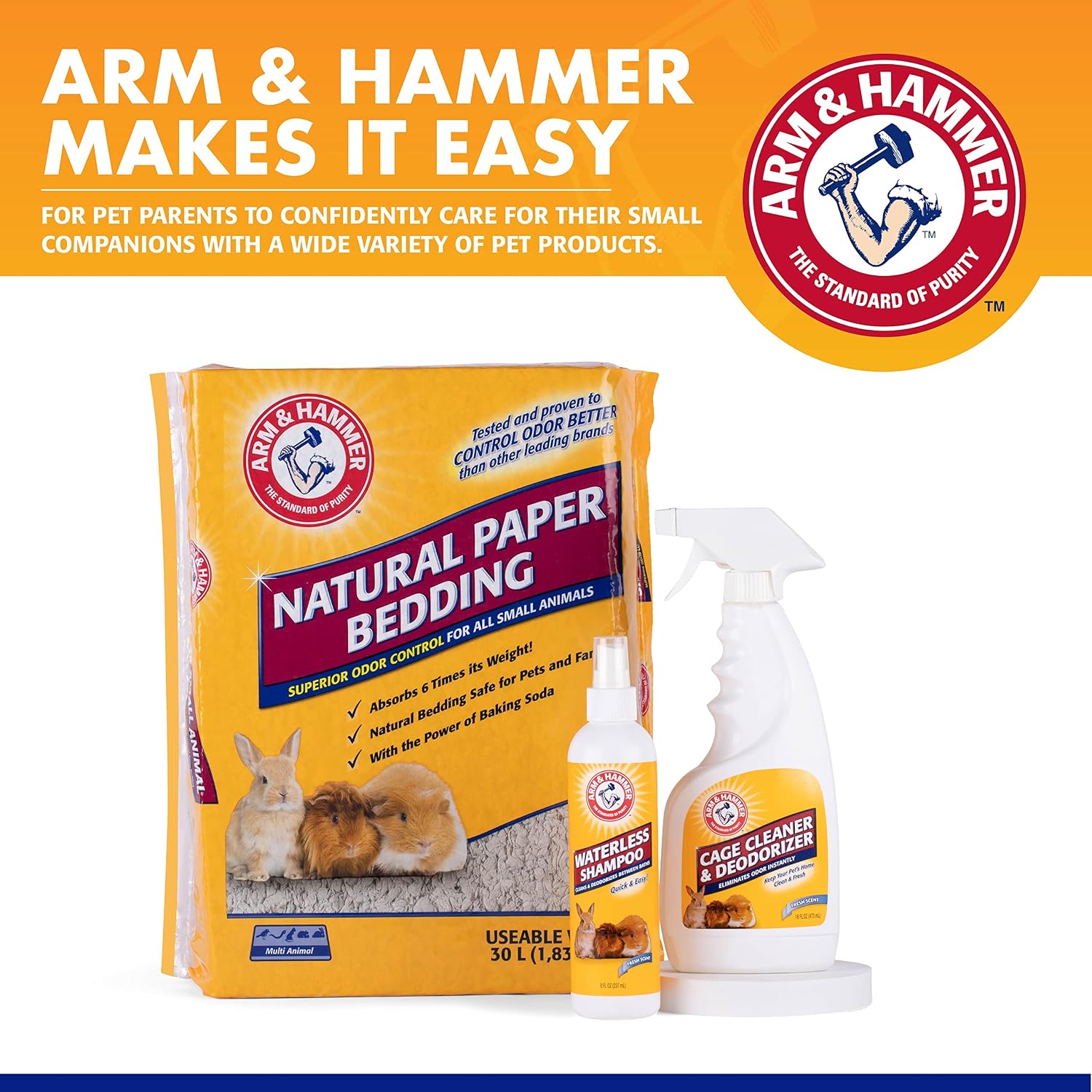 Arm & Hammer for Pets Hammer Super Absorbent Cage Liners for Guinea Pigs Hamsters Rabbits Small Animals, Odor Control Cage Tray Liners, Trim to Fit, 7 Count, 48 Pack