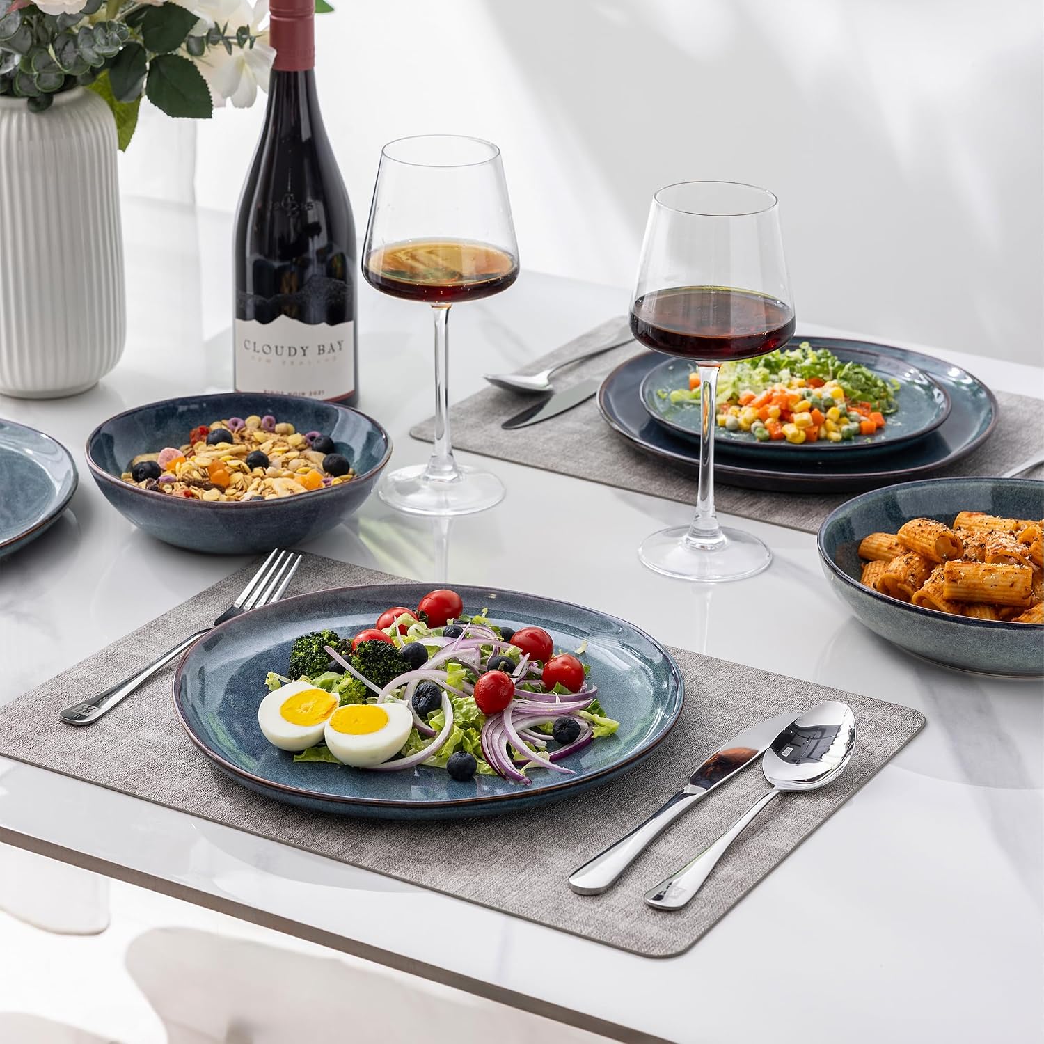 AmorArc Ceramic Dinnerware Sets,Handmade Reactive Glaze Stoneware Plates and Bowls Sets,Highly Scratch Resistant | Dishwasher & Microwave Safe Dishes Set,Service for 8 (24pc)