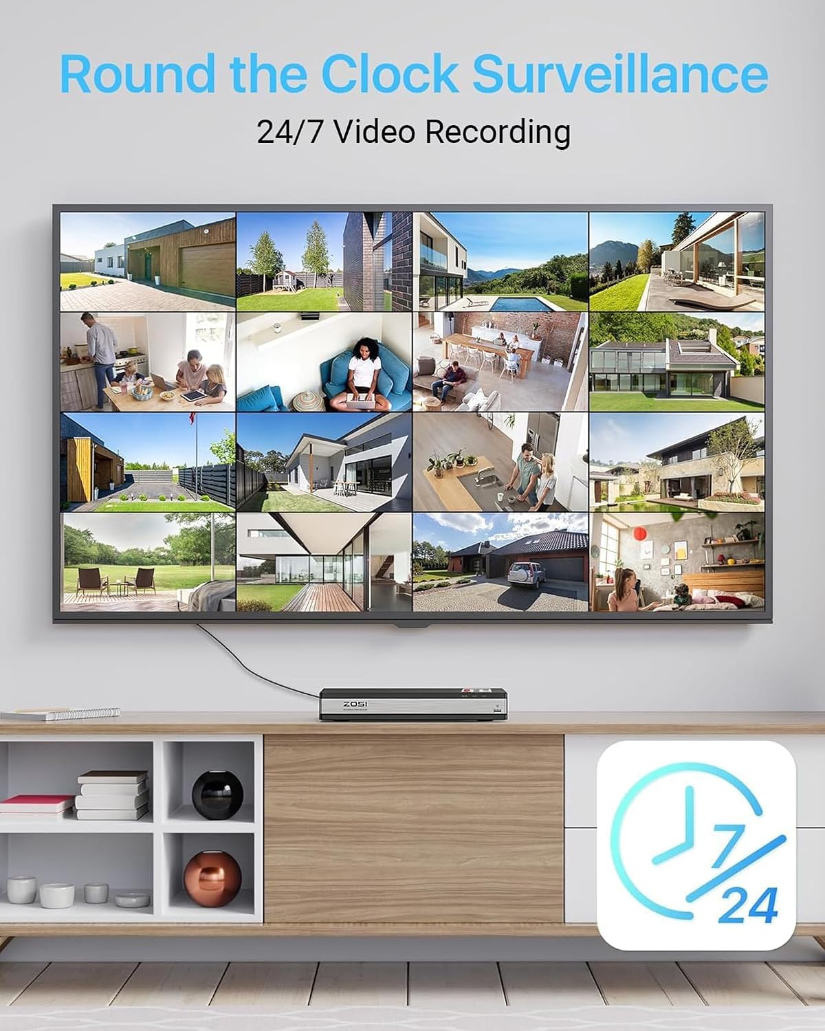 ZOSI 16CH 4K PoE Home Security Cameras System,H.265+ 16Channel 8MP NVR with 4TB HDD,6Pcs 5MP Outdoor Indoor PoE IP Bullet Camera,Color Night Vision,Motion Alert,IP66 Weatherproof,for 24/7 Recording