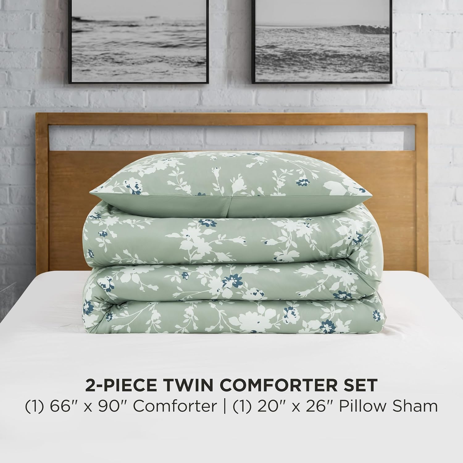 Lucky Brand Fianna Sage Green Floral Luxury 2 Piece Comforter Bedding Set - Twin/Twin XL Size Comforter Set