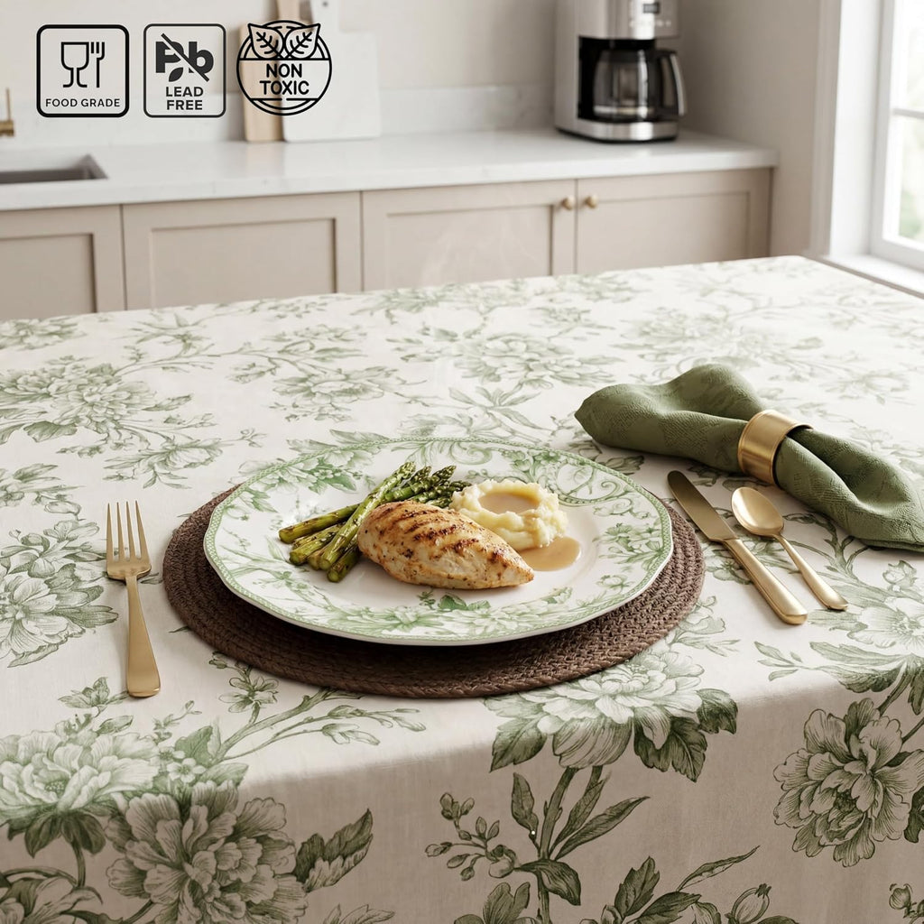 222 Fifth Adelaide Moss 16-Piece Porcelain Dinnerware Set – Service for 4, Big Dinner Plates and Bowls Sets with Mugs, Hand-Applied Decal, Microwave & Dishwasher Safe, for Everyday Entertainment