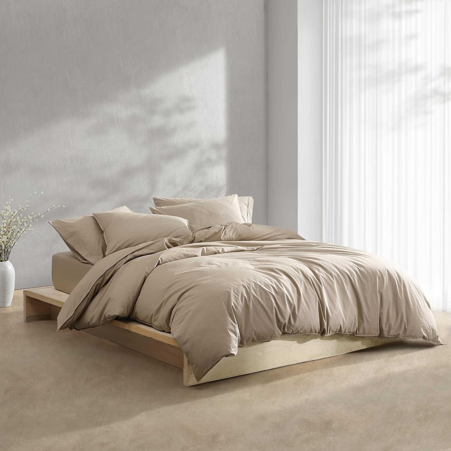 Calvin Klein - Queen Comforter Set, Modern Cotton Washed Percale Bedding with Matching Shams, Oeko-Tex Certified (Washed Percale Camel Brown, Queen)