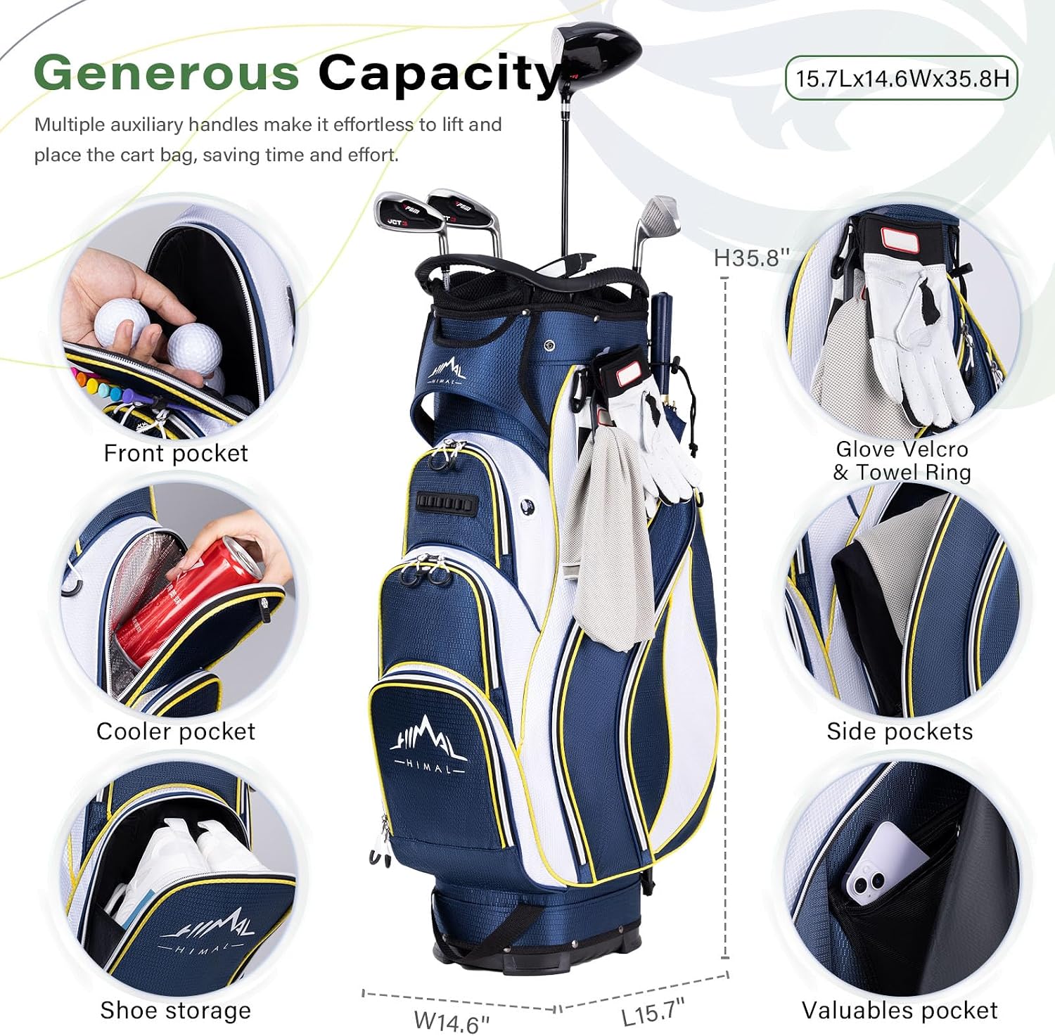 uniHimal Golf Cart Bag with 14-Way Divider Top, Ample Storage Space, Men's Golf Bag with Handles and Umbrella Holder
