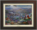 Thomas Kinkade Lady and the Tramp Falling In Love 12 x 16 Canvas Classics with Espresso Frame