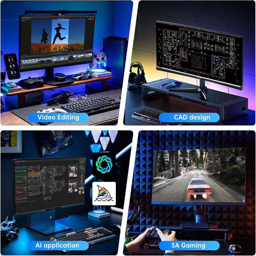 Ai Mini PC, Desktop Computer i9-13900F 24 Cores Upto 5.6GHz, 64G DDR5, 2T M.2 PCIE4.0 SSD, Win-11 Pro, GeForce RTX4070 12G, Four Display, 8K@60Hz, Dual LAN, WiFi6E, Multitasking, Video Server
