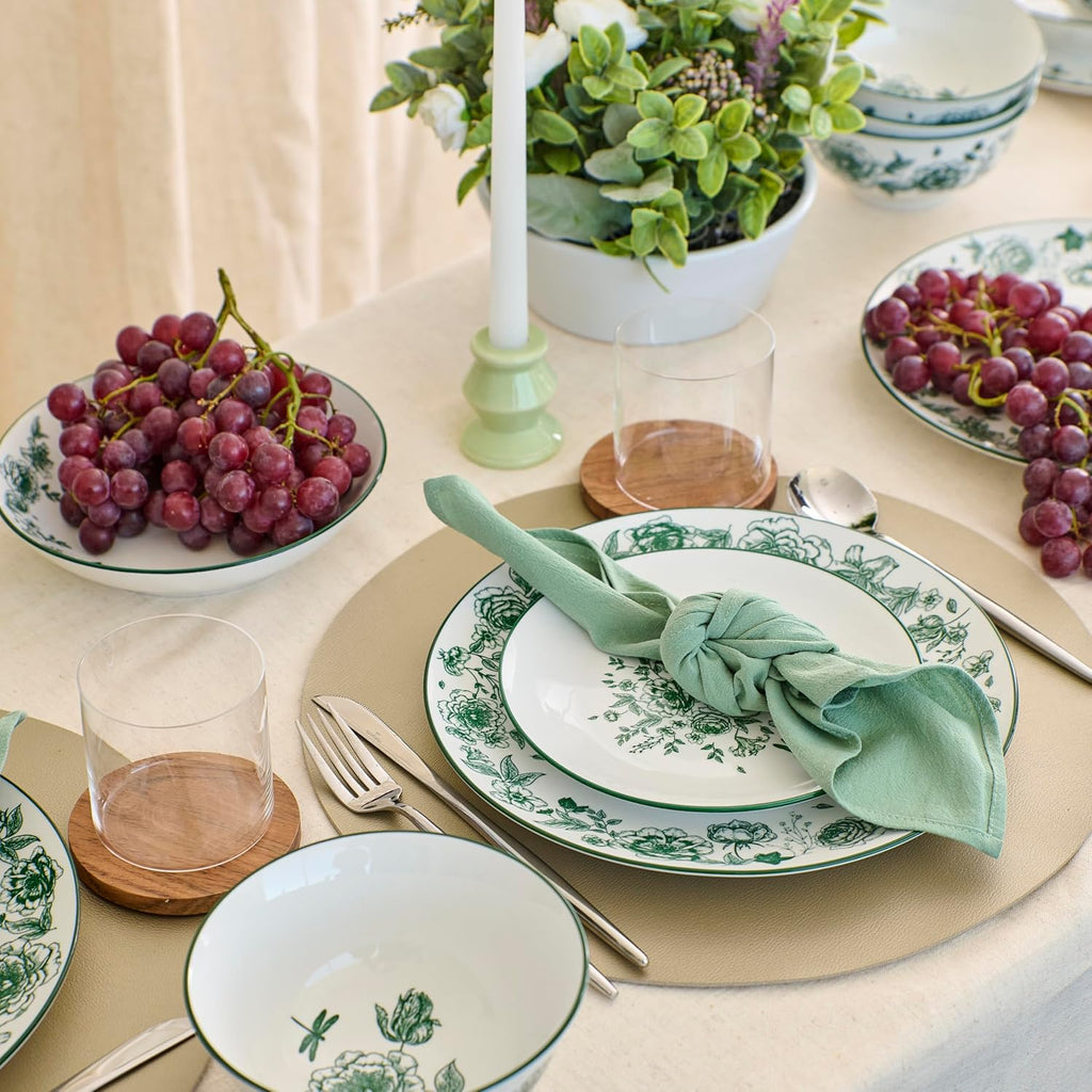Stone Lain Esme 24-Piece Dinnerware Set Porcelain, Plates and Bowls Set, Dish Set for 8, Microwave and Dishwasher Safe, Green