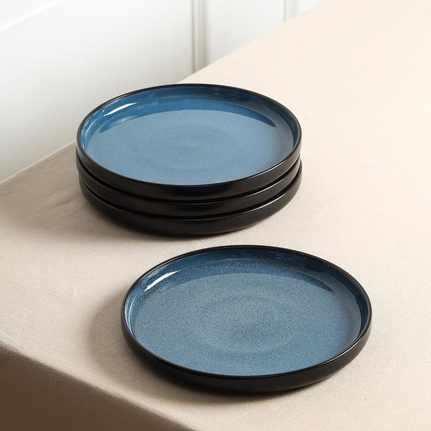 Stone Lain Lagoon 24-Piece Stoneware Dinnerware Set – Plates & Bowls Service for 8, Blue, Microwave & Dishwasher Safe, Durable Modern Ceramic Tableware for Everyday Dining & Entertaining