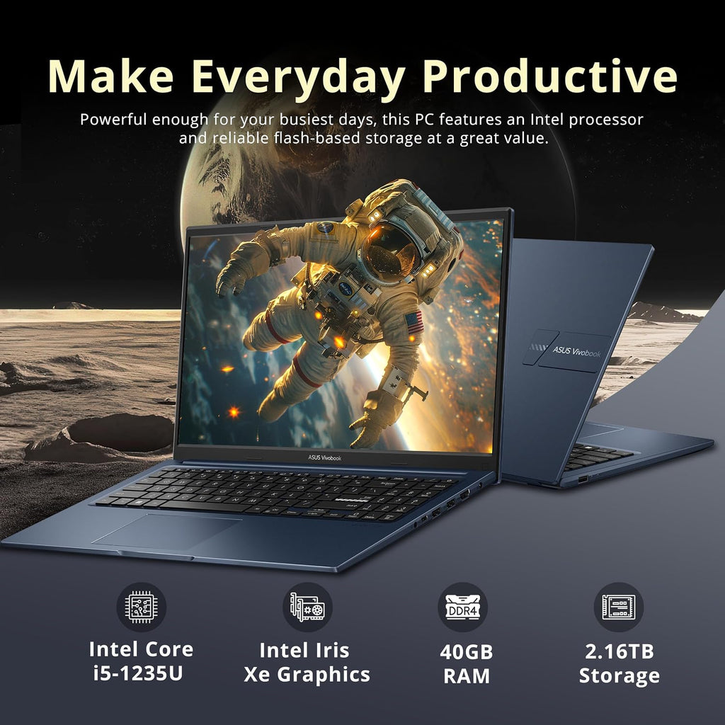ASUS Vivobook 15 Business Laptop, 15.6' FHD Display, Intel i5-1235U, 40GB RAM, 2.16TB Storage(2TB SSD+160GB Docking Station Set), Intel Iris Xe Graphics, Webcam, Numeric Keypad, Win 11, Blue