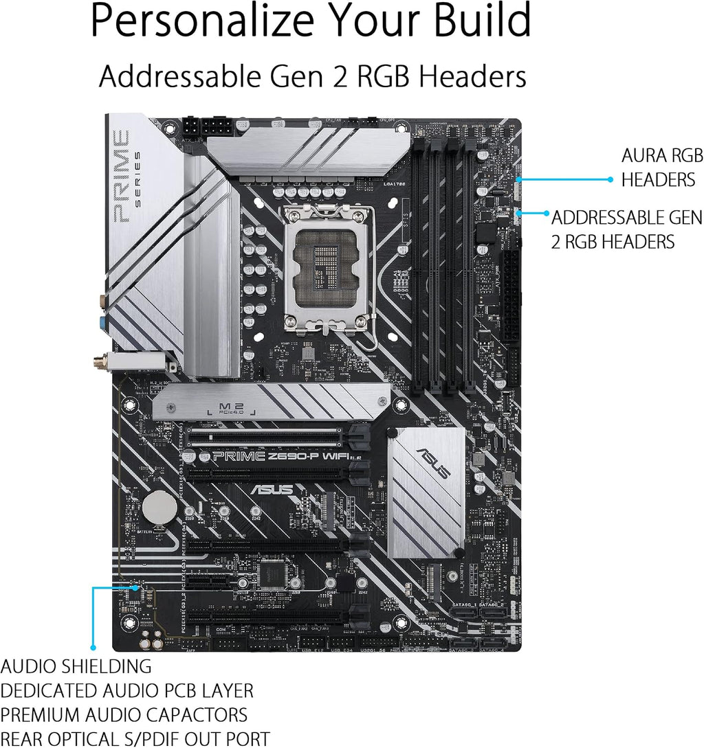 ASUS Prime Z690-P WiFi LGA1700(Intel 12th Gen) ATX Motherboard (PCIe 5.0,DDR5,14+1 Power Stages,3X M.2,WiFi 6,BT v5.2,2.5Gb LAN,Front Panel USB 3.2 Gen 1 Type-C,Thunderbolt 4 Support, Arua Sync)