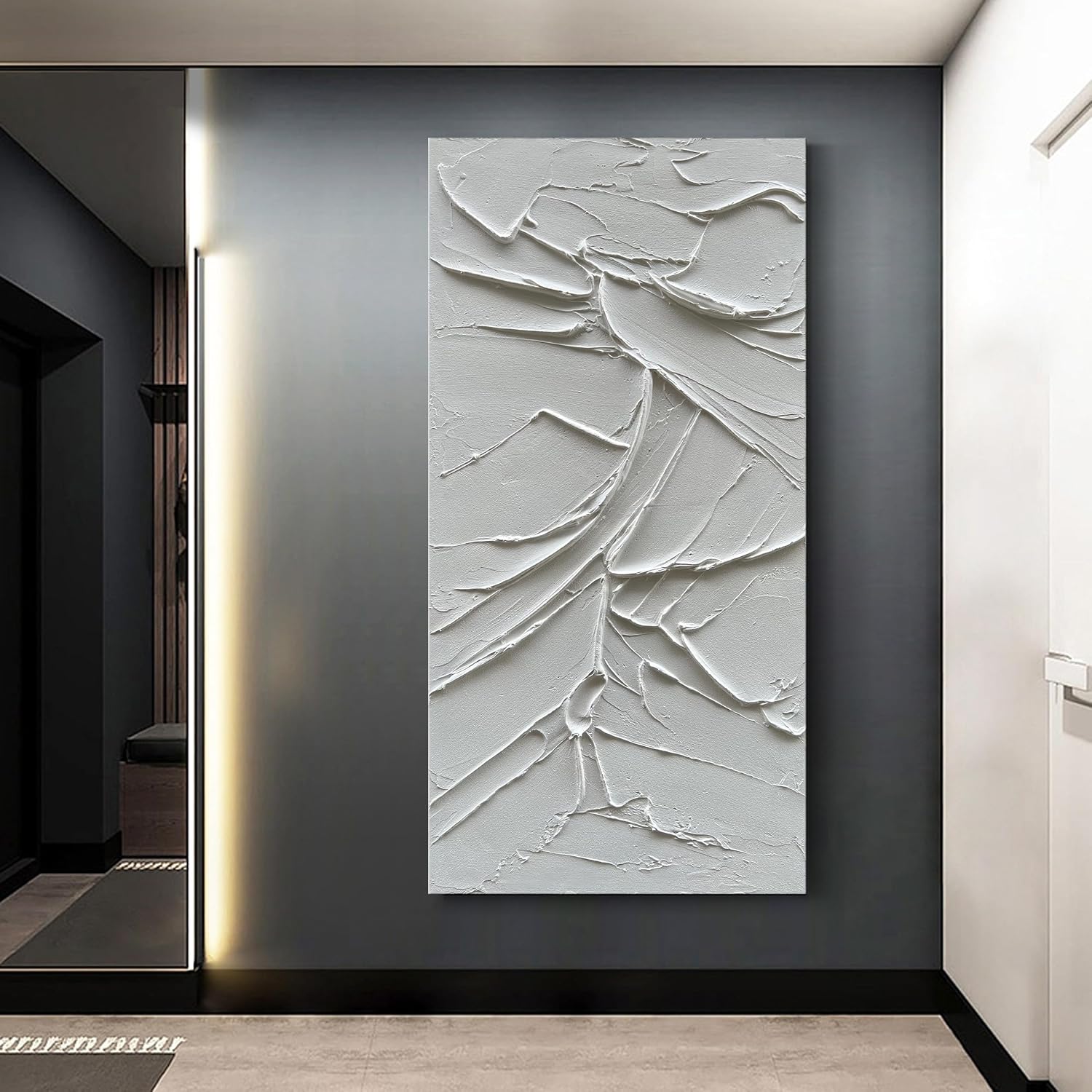 NANKAI Art Hand Painted White Canvas Wall Art 60x30 inch Large Abstract Modern Oil Painting Contemporary Textured Wall Art Minimalist Art Home Decor