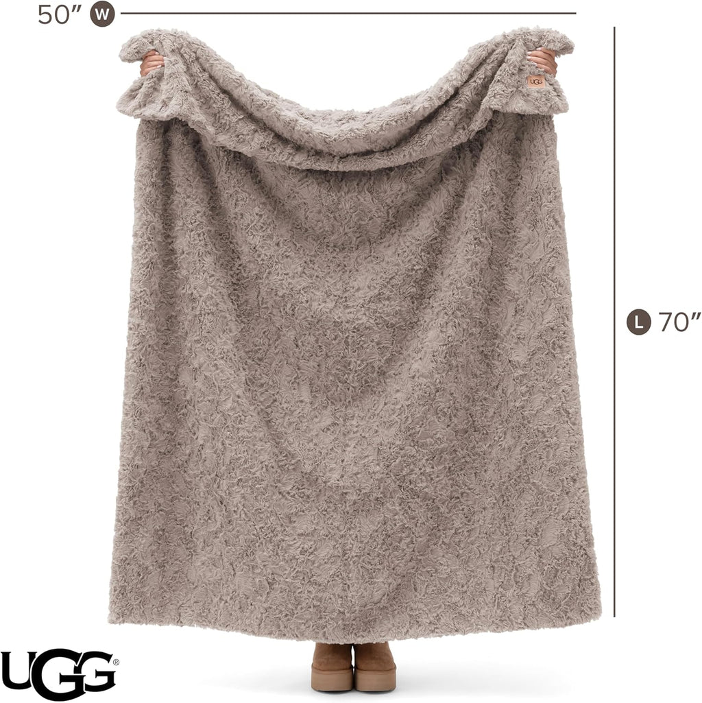 UGG Adalee Faux Fur Throw Blanket, Luxury Cozy Fluffy Blanket for Living Room or Bedroom, Decorative Double-Sided Fuzzy Throw, Machine Washable Spring Decor, 50-inch x 70-inch, Oyster Brown