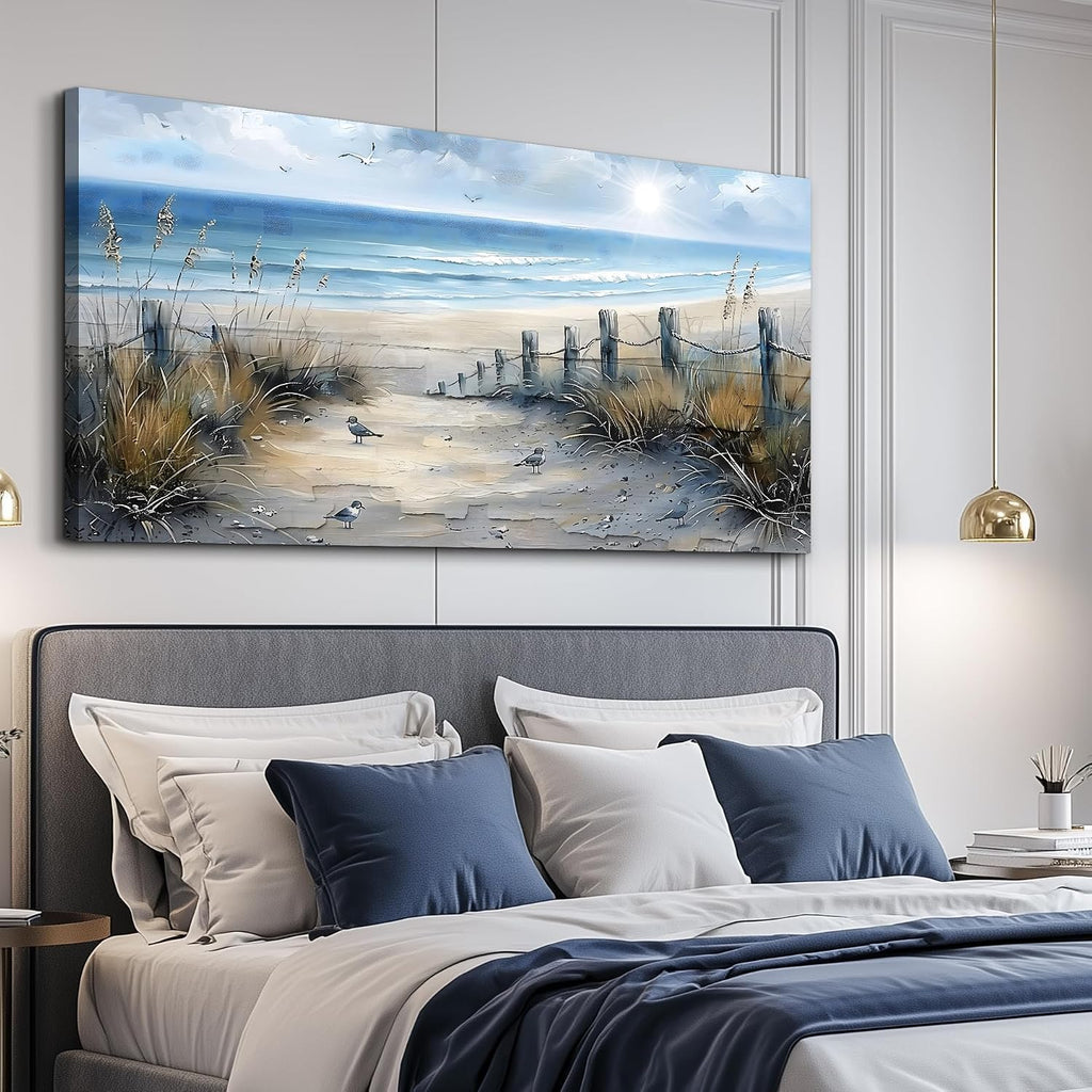 FUHAIHUA Canvas Wall Art For Living Room Large Wall Decorations For Office Modern Bedroom Wall Decor Beach Pictures Blue Ocean Sea Wave Paintings Artwork Aesthetics Posters Home Decor 30X60 In