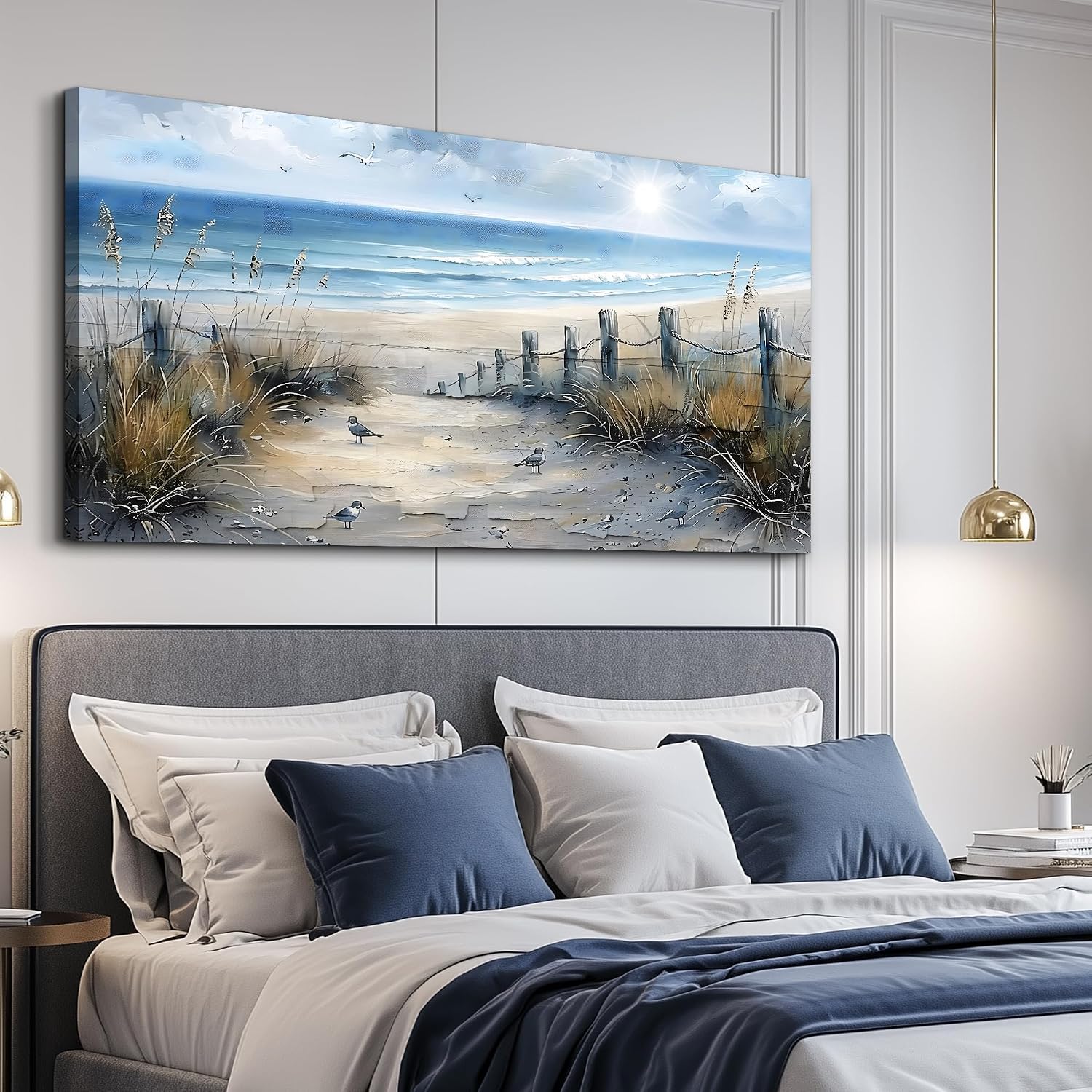 FUHAIHUA Canvas Wall Art For Living Room Large Wall Decorations For Office Modern Bedroom Wall Decor Beach Pictures Blue Ocean Sea Wave Paintings Artwork Aesthetics Posters Home Decor 30X60 In
