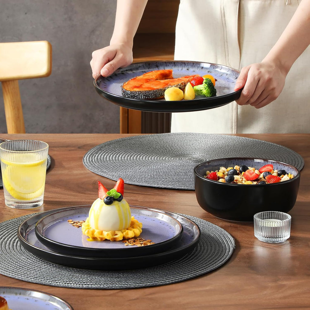 vancasso Plates and Bowls Sets, 24 Pieces Stoneware Dinnerware Sets for 8, Kitchen Dish Set Mircowave and Dishwasher Safe Ceramic Dishware, Purple, Series AMBER