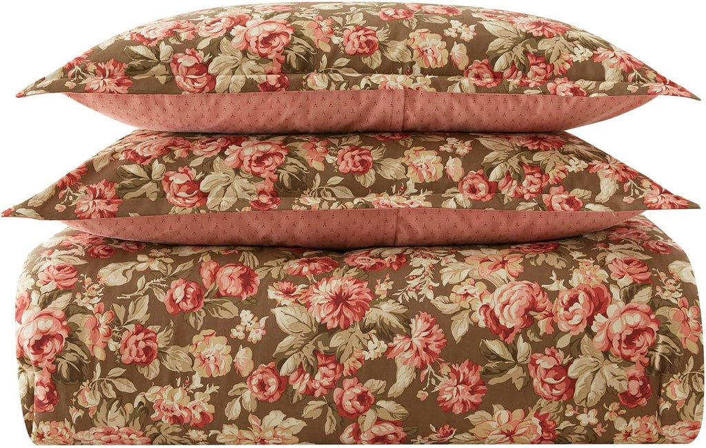 Laura Ashley - Full/Queen Comforter Set, Soft Cotton Bedding with Matching Shams, Floral Home Decor, Oeko-Tex Certified (Bloomsbury Brown, Full/Queen)