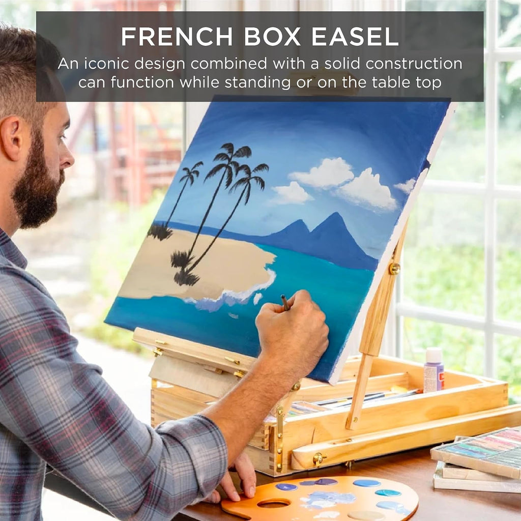 Best Choice Products Art Easel for Painting, Portable Wooden Adjustable Artist Tripod with Sketch Box, 32-Piece Art Set with Acrylic Paints, Brushes, Canvases & Palette - Natural