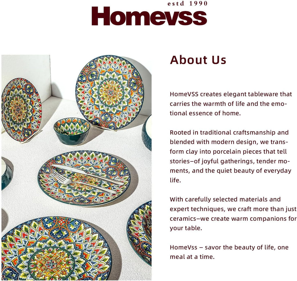 Homevss 20 Pieces Dinnerware Sets, Plates and Bowls Set, Porcelain Dishes Set for 4, Microwave and Dishwasher Safe, Scratch Resistant, Bohemian Style Dining Ware