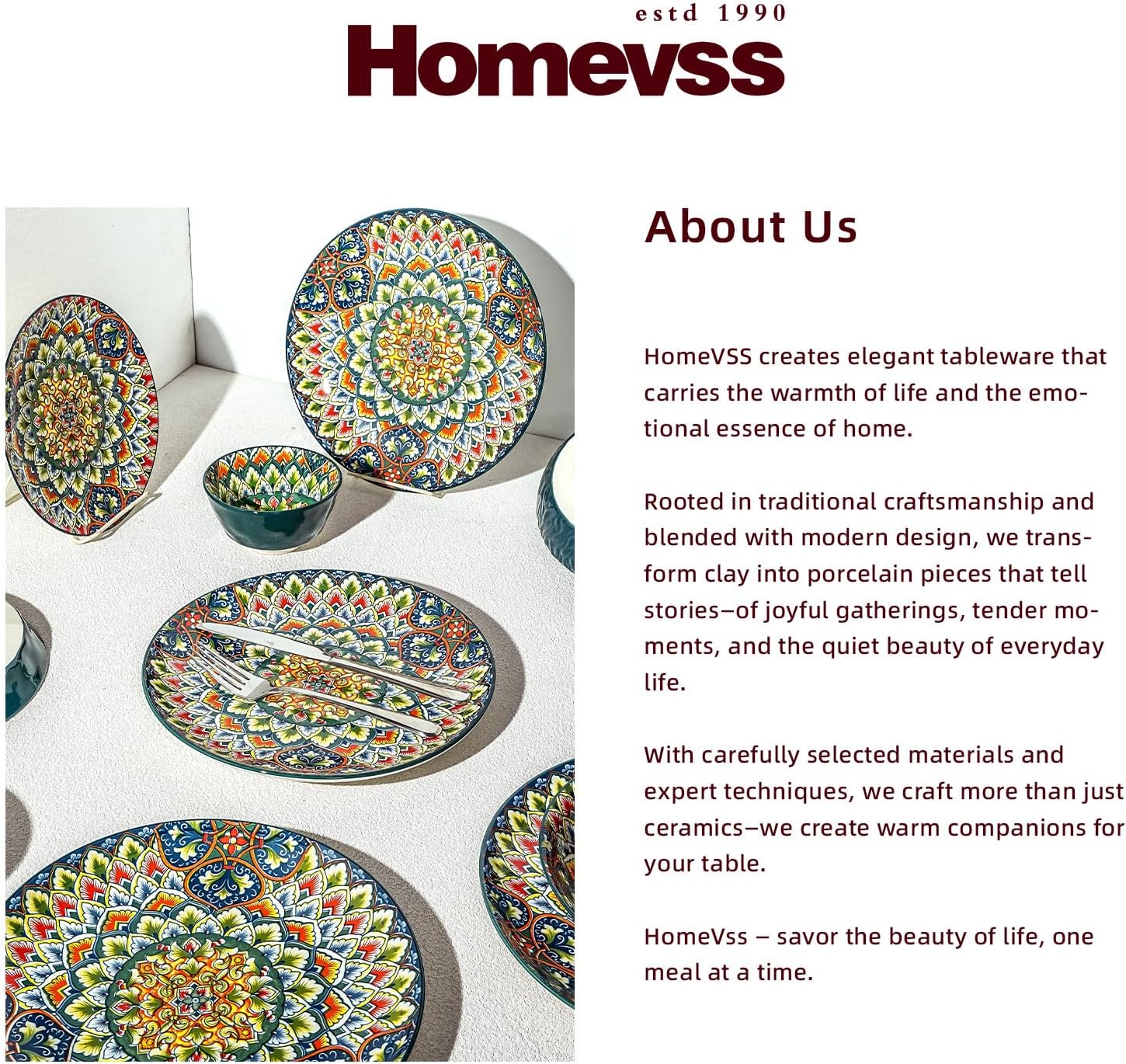 Homevss 20 Pieces Dinnerware Sets, Plates and Bowls Set, Porcelain Dishes Set for 4, Microwave and Dishwasher Safe, Scratch Resistant, Bohemian Style Dining Ware