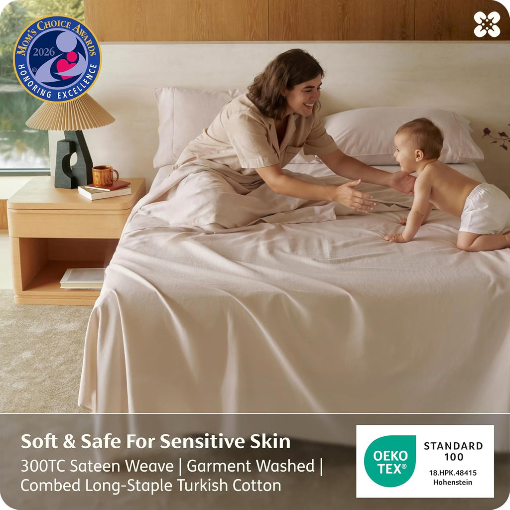 Bedsure 100% GOTS Certified Organic Cotton Sheets, King Size Sheets Set, 17' Deep Pocket Bedsheets with Corner Straps, Eco-Friendly, Soft, Breathable & Luxury PureWoven Cotton Hotel Bedding, Linen