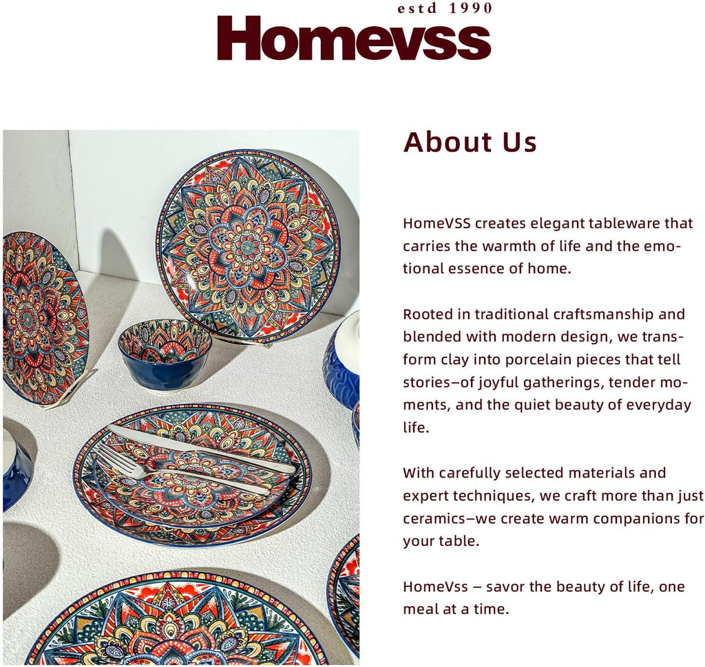 Homevss 20 Pieces Dinnerware Sets, Plates and Bowls Set, Porcelain Dishes Set for 4, Microwave and Dishwasher Safe, Scratch Resistant, Bohemian Style Dining Ware