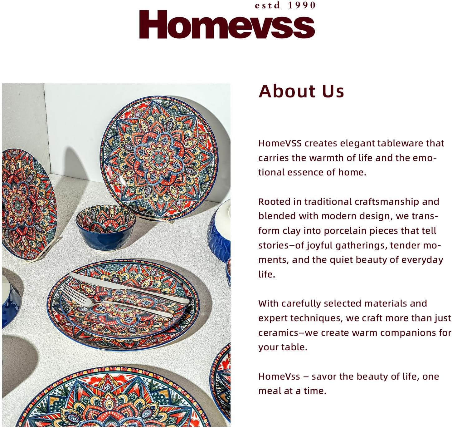 Homevss 20 Pieces Dinnerware Sets, Plates and Bowls Set, Porcelain Dishes Set for 4, Microwave and Dishwasher Safe, Scratch Resistant, Bohemian Style Dining Ware