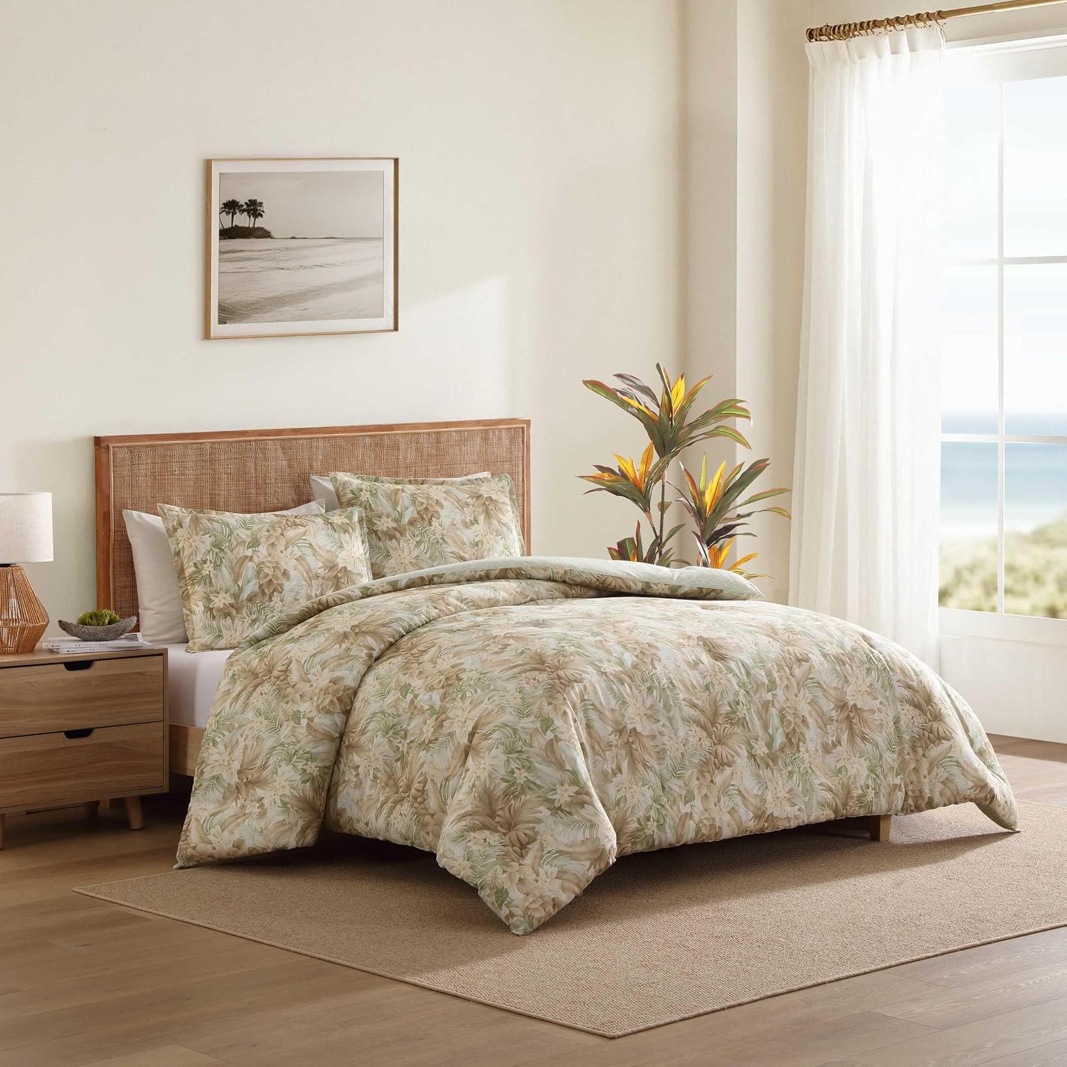 Tommy Bahama - Queen Comforter Set, Naturally Soft Cotton Weave Bedding w/Matching Pillowcases, Medium Weight, 3 Piece Bed Sets (Palm Paradise Green)