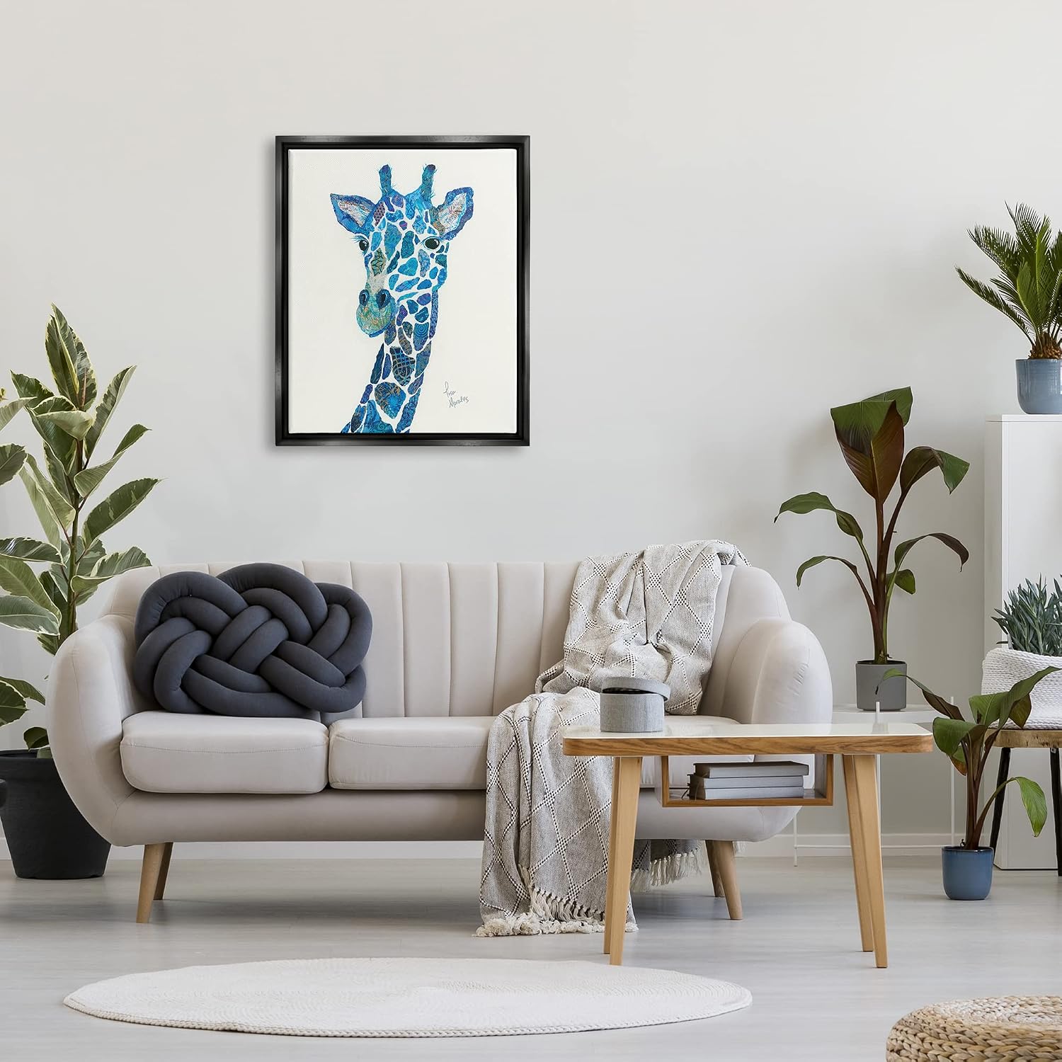 Stupell Industries Blue Giraffe Varied Collage Assortment Animal Painting Floating Framed Wall Art, Design By Lisa Morales