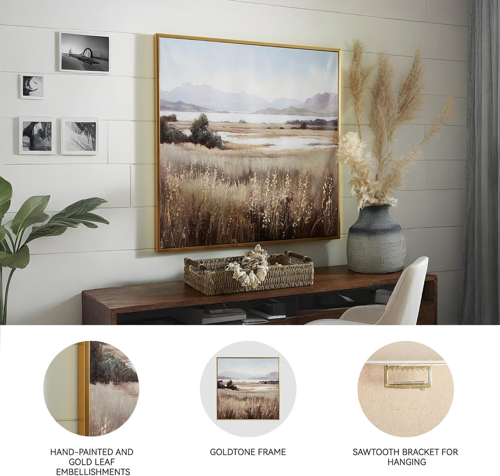 Signature Design by Ashley Clarkford Classic Framed Gallery Wrapped Canvas Wall Art 40 x 40 Inches, Light Brown & Light Blue