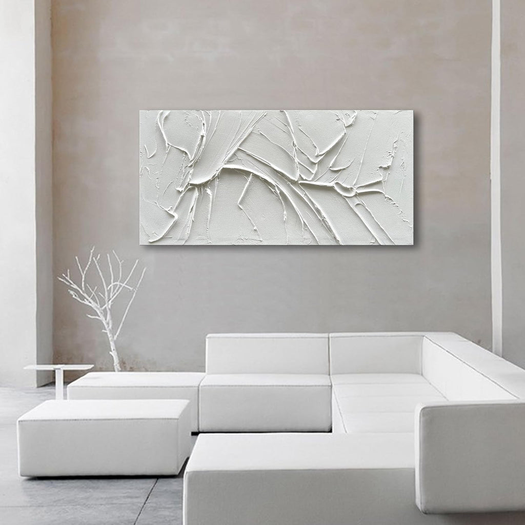 NANKAI Hand-Painted Thick Texture White Minimalist Oil Painting 30x60 Inch Large Contemporary Art Oil Painting, Home, Office Wall Decoration Art