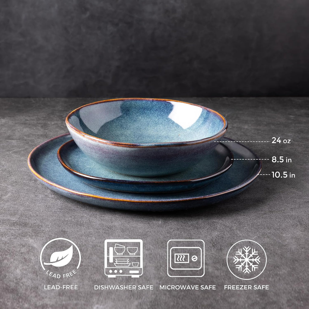AmorArc Ceramic Dinnerware Sets,Handmade Reactive Glaze Stoneware Plates and Bowls Sets,Highly Scratch Resistant | Dishwasher & Microwave Safe Dishes Set,Service for 8 (24pc)