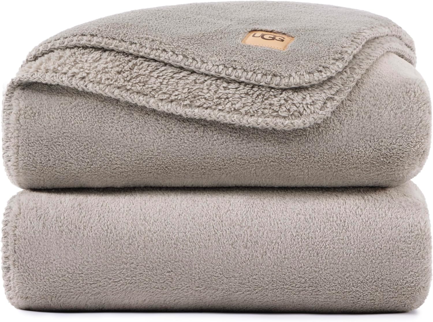 UGG Whitecap Full/Queen Blanket, Fleece Fluffy Blanket for Bed, Luxury Cozy Oversized Throw for Couch, Washable Queen Bedding, Hypoallergenic Bedding Queen Size, 90' x 90', Seal Grey
