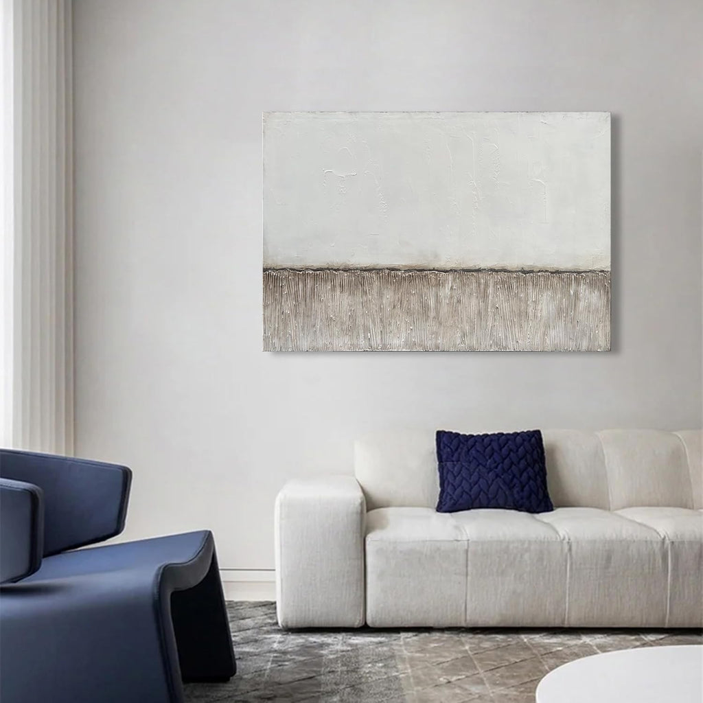 NANKAI Art 30x45 inch Hand-Painted White and Grey Minimalist Oil Painting Large Canvas Painting Modern Abstract Art Home Office Wall Decoration Painting