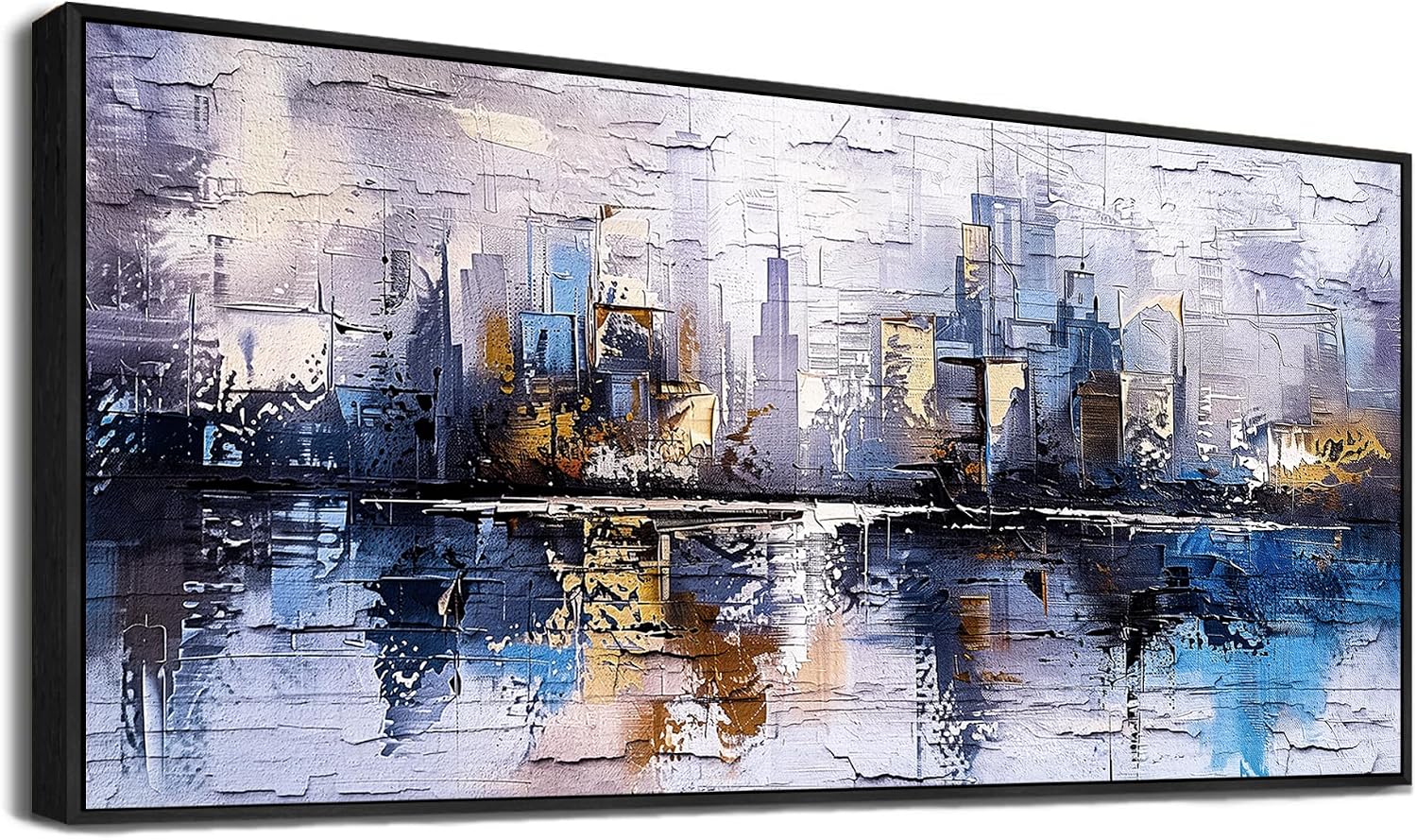 KELIYUAN Abstraction City Landscape Paintings Room Dining Room Canvas Wall Art For Living Room Bedroom Wall Decor Modern Home Decoration Office Pictures Hallway Mural Decoration 32'X72' Black Frame
