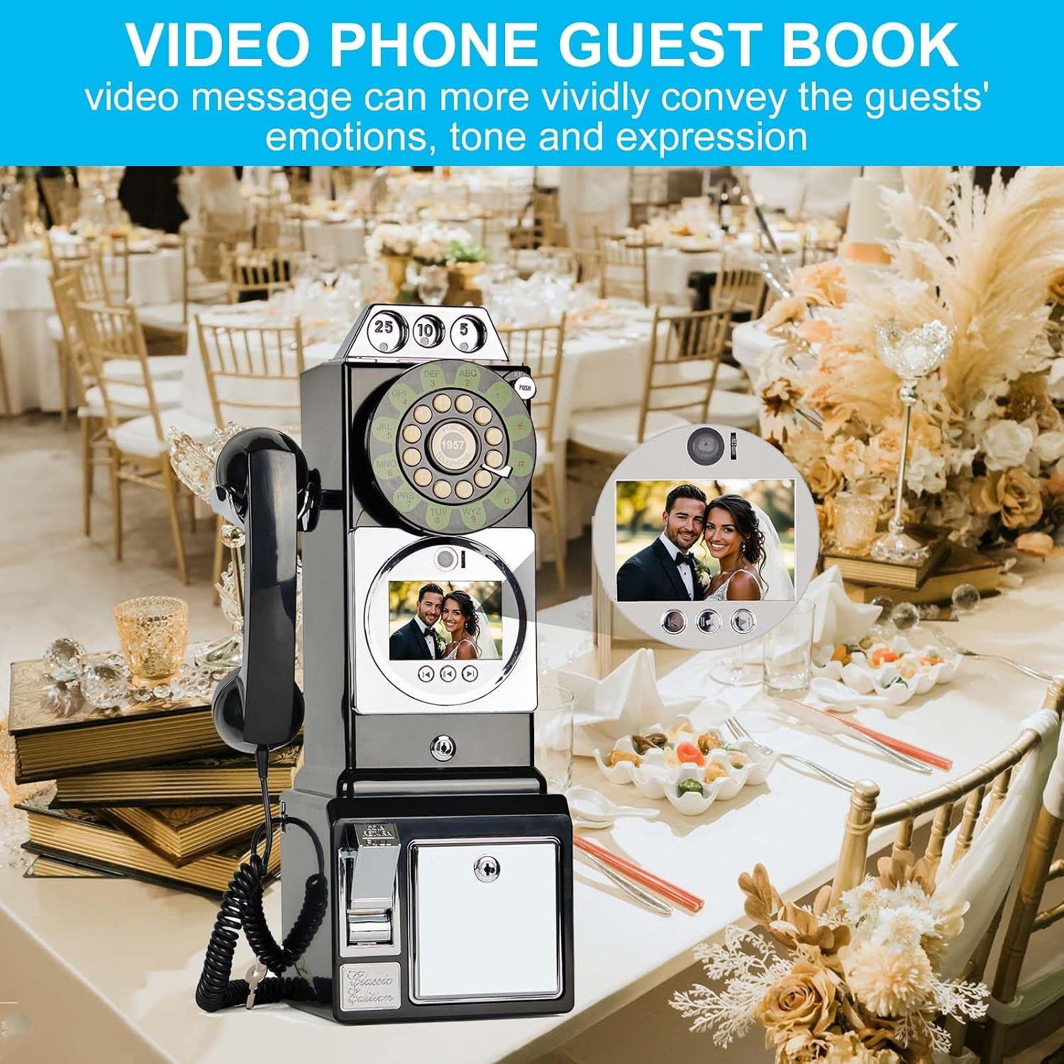 Video Audio Guest Book Wedding Phone,1080P Hd Video Audio Phone Guestbook,for Wedding/Celebration/Graduations/Baby Shower Black
