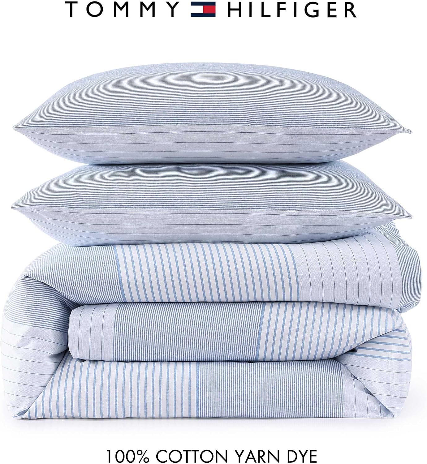 Tommy Hilfiger - Full/Queen Comforter Set, Super Soft Bedding with Matching Sham, Breathable Bed Essentials (Modern Stripe White, Full/Queen)