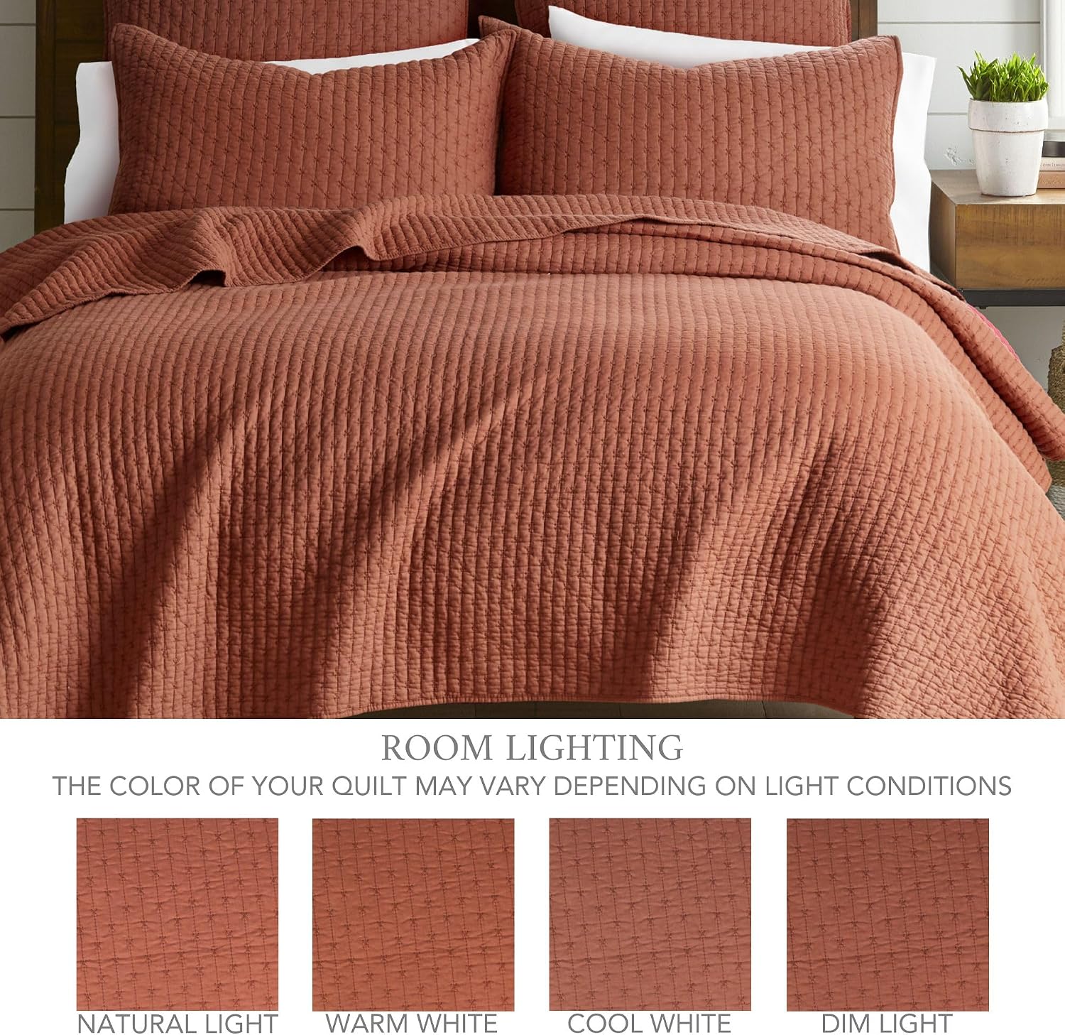 Levtex Home Cross Stitch Reversible Full/Queen Quilt Set (88x92in) with 2 Pillow Shams (26x20in) - Stitch Texture - Adobe - Cotton Full/Queen Size Quilt Bedding Set - Lightweight, Soft, Pre-Washed