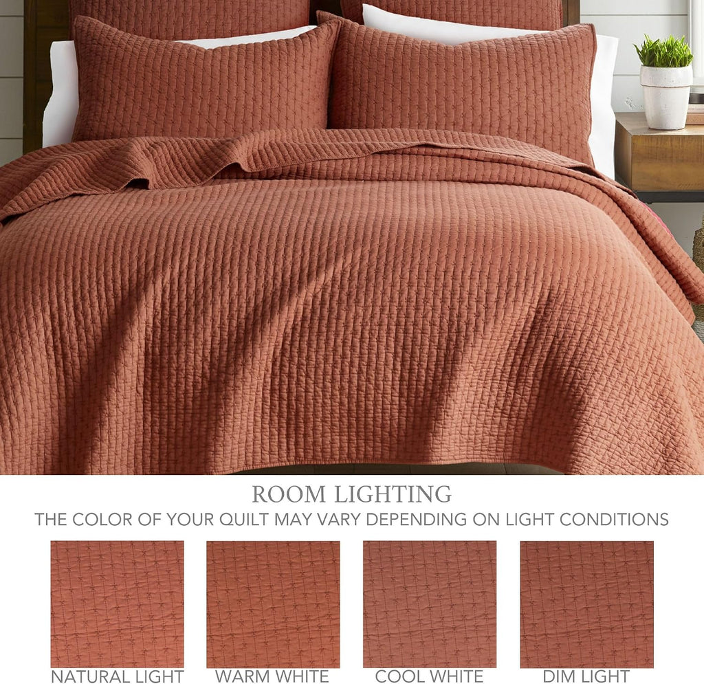 Levtex Home Cross Stitch Reversible Twin Bedspread Set (84x104in) with 1 Pillow Sham (26x20in) - Stitch Texture - Adobe - Cotton Twin Size Bedspread Set - Lightweight, Soft, Pre-Washed