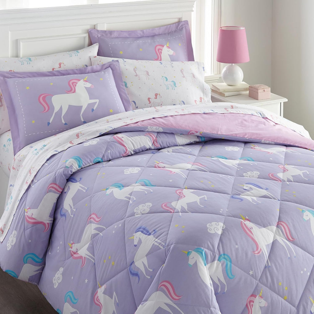 Wildkin Kids Cotton Full Comforter Set – Lightweight, Fits Full Mattress, Two Pillow Shams Included - Unicorn