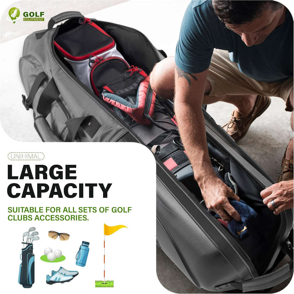 uniHimal Golf Travel Bag with Hard Case Top, 1680D Heavy Duty Oxford Golf Club Travel Bags for Airlines with Wheels Easy to Maneuver