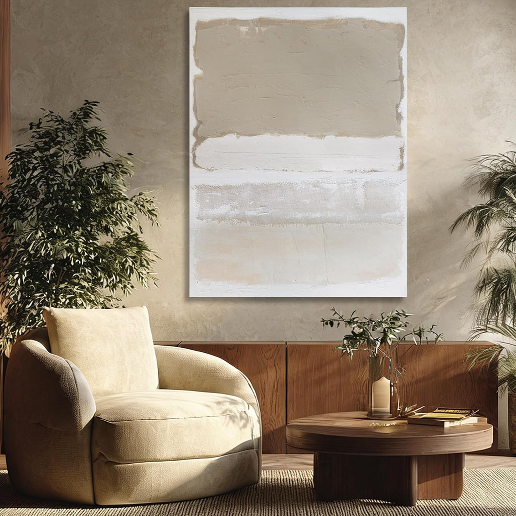 SHEYOYE Hand-painted Abstract Wall Art - Large Canvas Art for Living Room, Bedroom, Modern Beige and White Art Decor, 36x48in